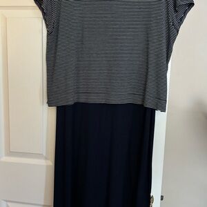 J. Jill Wearever Navy and White Striped Maxi Dress